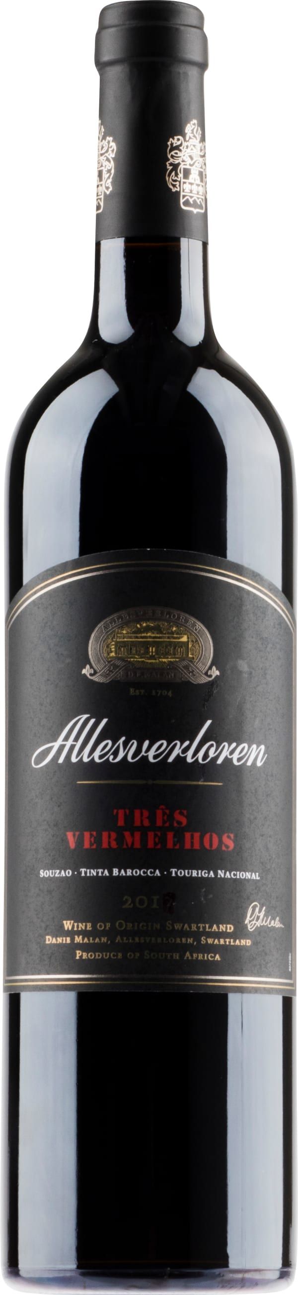 Allesverloren Tres Vermelhos 2018_Aidosti käsityönä tehty voimapakkaus Swartlandista